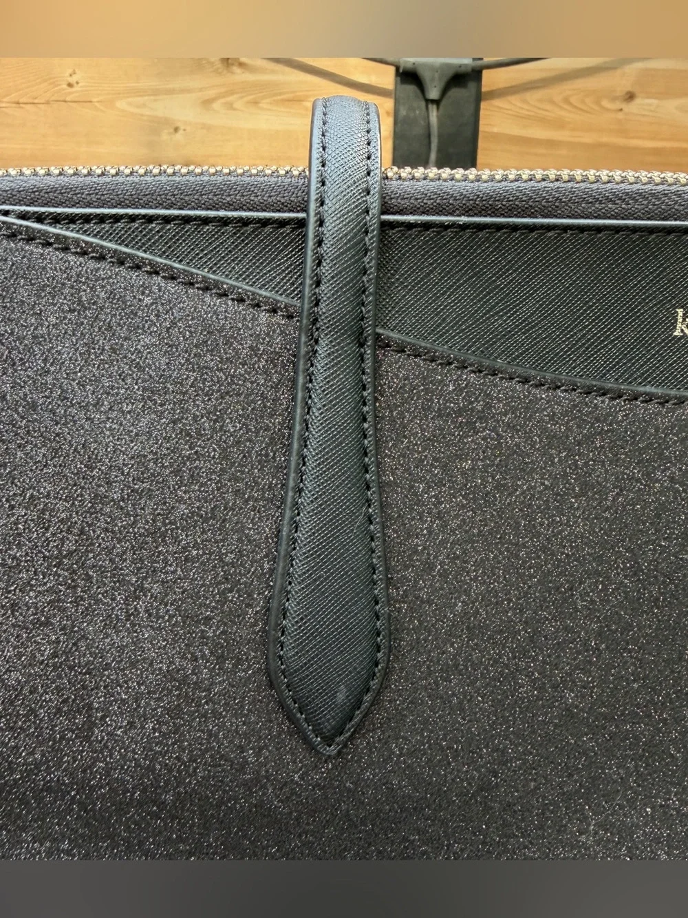 Kate Spade Shimmy Large Tote Black Glitter Zip Top Shoulder Bag Gold Tone
